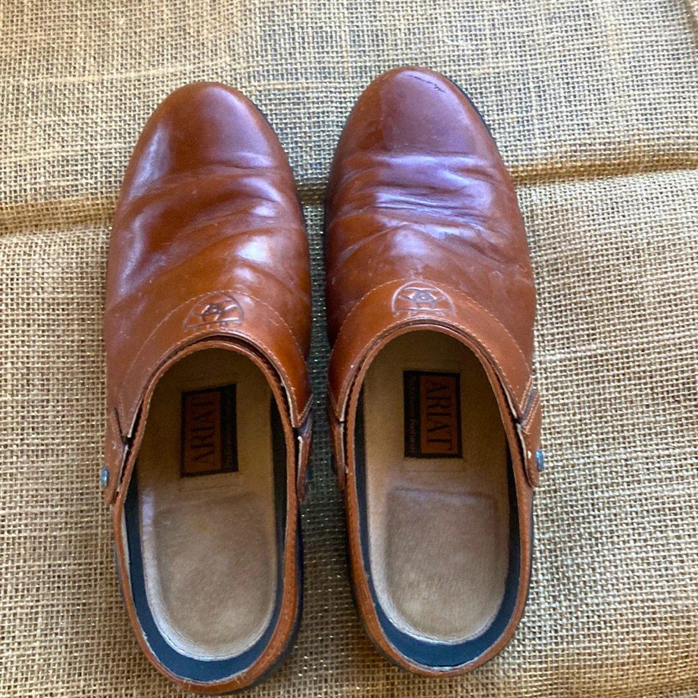Ariat Brown Leather Mule Slides Open Back Women Size 7.5 B